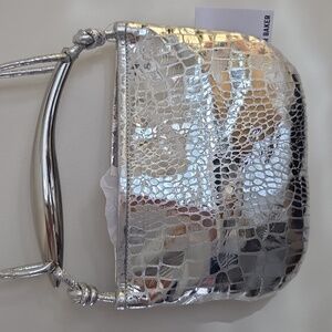 Walter Baker Leather Alligator Embossed Platinum Mini Hobo Bag NWT